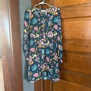 Ann Taylor LOFT Teal Floral Long Sleeve Dress with Paisley Print size 0 Tall